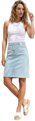 Roman Denim Skirt with Pockets for Women UK - Ladies Jean Skirts Cotton Stretch Mid Wash Fitted A Line Casual Smart Work Office Knee Length Flattering Slimming - Light Blue - Size 12