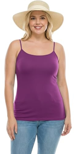 Mujeres Básica Capas Largas Tanques Chaleco Tops Ajustable Correa Espagueti Elástico Cami Bodycon Jersey Camisole Tank Top, Morado (, 16-18