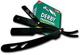 Razor, Steel + 100 Half Derby Interchangeable Blades + Leather Pocuh for Men, Men’s Razor set for Barber and hair dresser