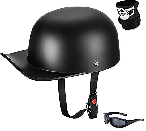 Woljay Casco Moto Retrò Mezzo Caschi Moto Casco per Ciclomotore Berretto Scooter Baseball Uomo e Donna Adulti con occhiali maschera (X-Large, Nero Opaco)
