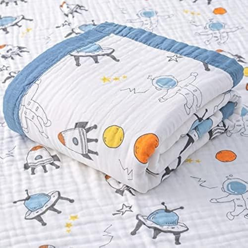 Hivia 6lagig Musselin Babydecke 110x110cm Baumwolle Blau Astronaut | Weich, atmungsaktiv, leicht. Vielseitig: Wickeldecke, Badetuch, Spucktuch. Sommerlich, kuschelig, hochwertig.