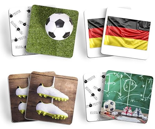 MEMO-MEISTER Memo Spiel | FUSSBALL I Fußballspiel Gedächtnisspiel Legekartenspiel mit 44 Karten (22 Paare) I Geschenk für Fußballfans, ab 4 Jahre | extradicke Karten 4,5 x 4,5 cm I im Natur-Karton