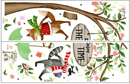 DECHOUS Wandtattoo Mit Cartoon-baum Und Fuchs-motiv Selbstklebend Für Kinderzimmer Wohnzimmer Esszimmer Diy-wandtattoo Bedruckt Wandaufkleber Wohnaccessoires