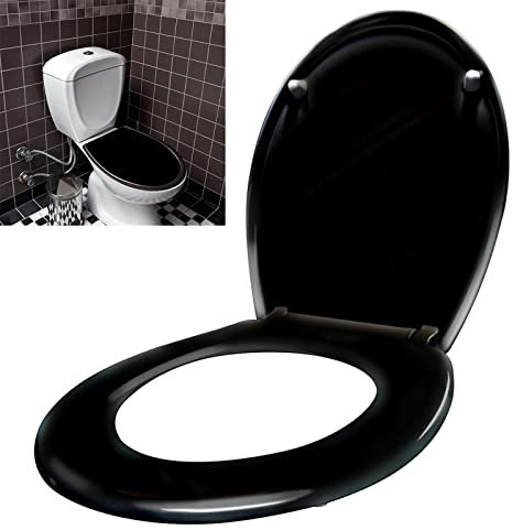 Yznahre WC-Sitz Toilettendeckel mit Absenkautomatik,Toilettensitz O-Form aus Duroplast Universal Größe Klodeckel, Antibakterielle WC Deckel Toilettenbrille Toilet Seat Klositz, Schwarz