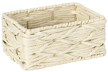 WENKO Badbox Vabriano, kleiner Aufbewahrungskorb aus Papier-Geflecht, zur Bad- und Büro-Aufbewahrung, 19 x 9 x 14 cm, angesagter Boho-Style, Beige