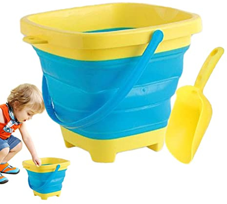 Foldable Pail Bucket, Beach Basket For Kids With Sand Shovel, Multi Purpose Buckets Basket For Kid, Sandbox Kit For Beach Camping Gear Water FoodJug, Dog Bowls, Camping