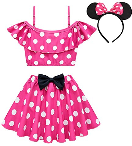 Lito Angels Toddler Girls Mini Mouse 2 Pieces Tankini Swimwear Swimsuit Swim Skirt Bathing Suits with Ears Headband Size 4T, Hot Pink