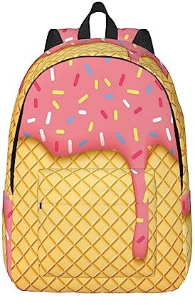 KoNsev Laptop-Rucksack mit Eiscreme- und Waffelmuster, Reiserucksack, Arzttasche, schwarz, Rucksack, stilvoll, leicht und funktional, Schwarz , M