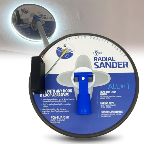 22,9 cm Trockenbauschleifer, 360 Grad drehbarer runder Decken-Radialschleifer, kreisförmiger Handstangenwandschleifer für trockene Wände und Malerei (mit Lichtstreifen)