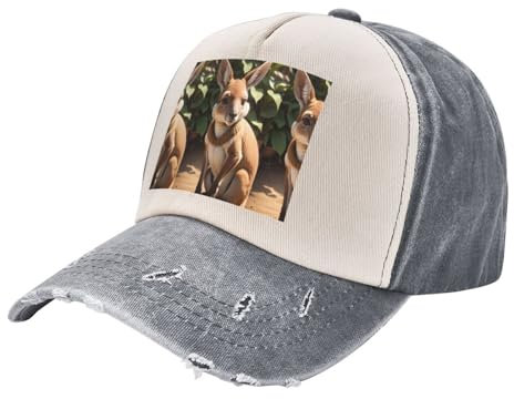 Unisex-Baseballkappe, Vintage-Stil, gewaschen, Used-Look, verstellbar, lustig, für Känguru-Zoo-Druck, Dad-Hut, Grau, One Size-Medium