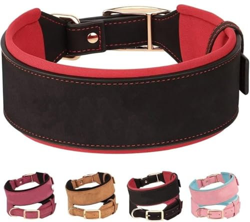 vicusse Breite Personalisierte Leder Hundehalsband für großen Hund. Weiches Dickes gepolstertes Hundehalsband mit Großem Namen für Schwarz XL Braun