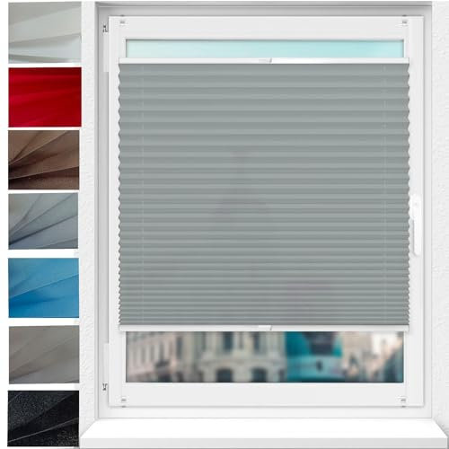 Klemmfix Plissee Ohne Bohren 60 x 100 cm Einfache Montage Blickdicht Jalousie Faltrollo Fensterrollo Rollo inkl.Klemmträger für Fenster, Hellgrau
