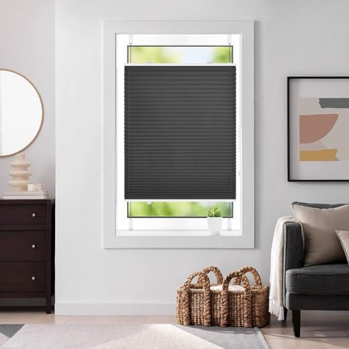 Plissee Nach Maß Ohne Bohren 30 x 80 cm Sichtschutz Und Blickdicht Easyfix Plissees Für Fenster Inkl. Aller Montage-Teile für Fenster & Tür, Dunkelgrau