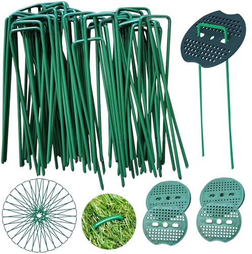 Naturezhen Picchetti da Giardino Zincati, Set da 50 Picchetti con 20 Rondelle di Fissaggio per Prato, Teli Pacciamatura, Recinzioni e Tubi, Diametro 3mm