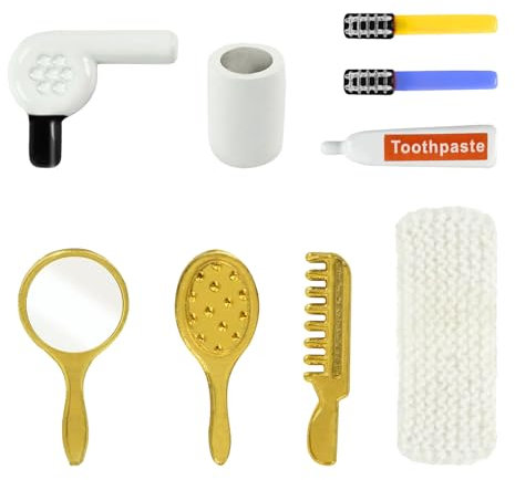 Moguri 9 Stück Miniatur puppenhaus zubehör,Miniatur wichtel zubehör,1/12 Miniatur toilettenartikel Set,Miniatur zahnbürste Set,für puppenhaus Badezimmer deko