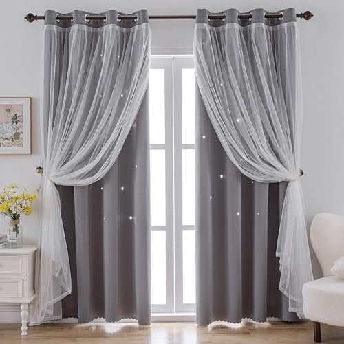 indistar Stern-Ausschnitt Kinder-Fenster-Verdunkelungsvorhänge für Mädchen-Schlafzimmer-Fenster Raumverdunkelnde Vorhänge & Vorhangsets Baby-Kinderzimmer-Vorhänge (2 Paneele, 132Wx183L cm, Grau)