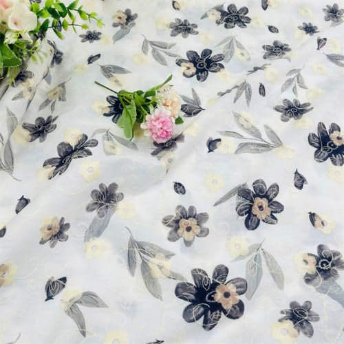 Whakano Blumenmuster Baumwollstoff Stoffe zum Nähen 1Yard X 123CM,Dekostoff zum Nähen Kleidungsstücken DIY Basteln Handwerken Dekor,Vorhangstoff,Sofa,Tischdecke Dekoration,Schwarz A