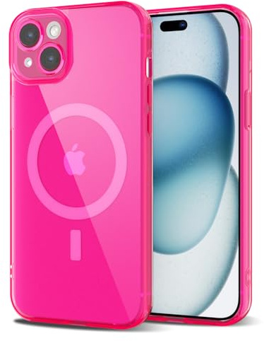 Svanove per iPhone 15 Plus Cover Compatibile con MagSafe, Trasparente Magnetica Protezione della fotocamera Custodia, Sottile Silicone Antiurto Anti-Graffio Custodia Case, Rose Vif