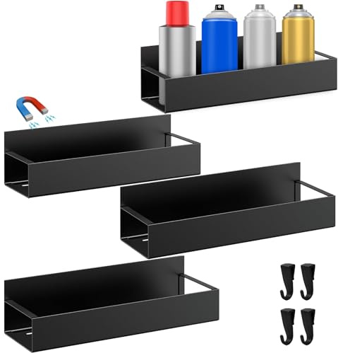 4 Pcs Magnetic Spray Can Holder, Magnet Toolbox Holder, Wall Mounted Spray Bottle Rack, Mechanic Paint Can Organizer, Tool Box Storage Rack for Garage Home Workspace (Black)