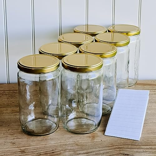 OOPS TOYS 720 ml Einmachgläser mit schraubdeckel mit Deckel Gold 16 Stk- Einweckgläser mit Etiketten - Schraubgläser mit Deckel - Einmachglas groß - gläser (16 Stk.)