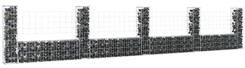 Bulliing U-shape Gabion Basket with 5 Posts Iron 500x20x100 cm,Retaining Stone Basket Fence Panel Cage Barrier Spiral Planter Retaining Wall Galvanised