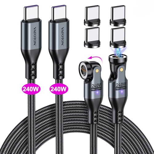 VAFOTON 240W USB C Magnet Ladekabel(2Pack, 1.8m/1.8m), 240W(48V/5A) PD Schnelllade Magnetisches Ladekabel, 9Pins USB C auf Typ C Ladekabel Magnetisch für Tablet/Laptop/MaBook