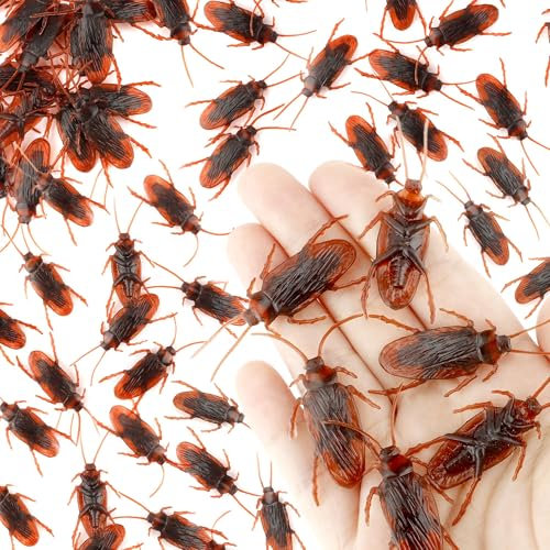 Fokroin 40Pcs réalistes Insectes en Plastique Falsiques cafards, Les Faux Insectes de cafard, Farce et Attrape Insectes en Plastique, pour Enfants et Adultes Décoration de fête