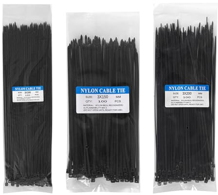 300 Pieces Cable Ties Set,Small Cable Ties, Mix Black Zip Ties Set,CableTies Mixed Sizes Heavy Duty Nylon Self-Locking Cable Ties for Wire Management and Organization(3x150mm,3x200mm,3x300mm)