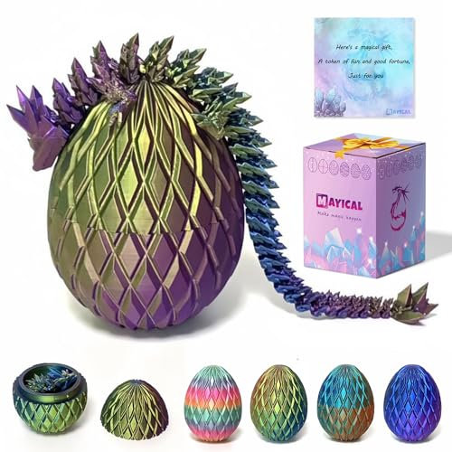 MAYICAL 3D Printed Dragon Egg, Large 12 Mix 3 Colors Crystal Dragon in Eggs with Gift Box & Card, 3D Printed Animals Fidget Toys for Kids & Adults, Birthdat Gift (GoldBluePurple)