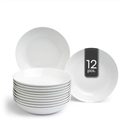 Home4You Suppenteller 12er Set Tiefteller Salatteller - Porzellan - Weiß - Ø 20 cm