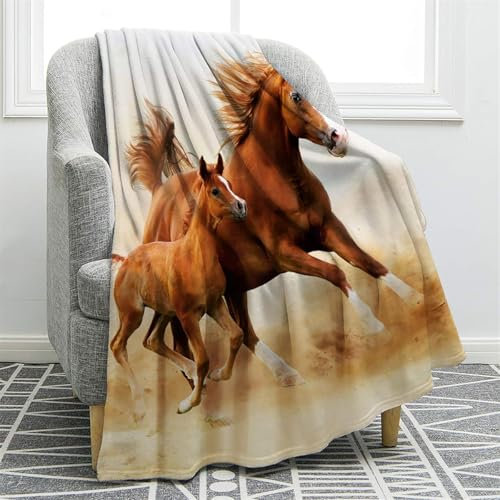 Chickwin Flanell Kuscheldecke, 3D Pferd Muster Fleecedecke Flanelldecke Kinder Erwachsene Flauschig Warm Wohndecke Sofaüberwurf Decke Wohnzimmerdecke Sofadecke (150x200cm,Braun Pferd)
