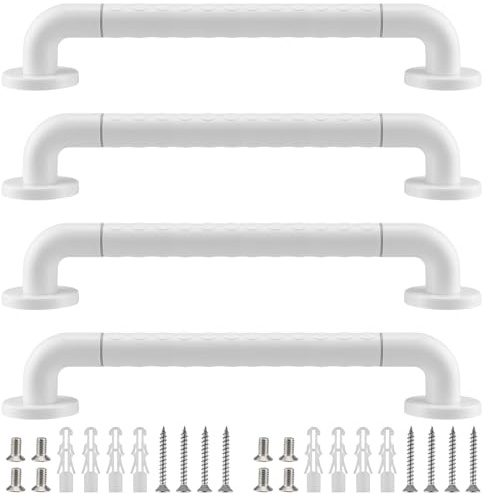 MOUYAT 4 PCS 40 cm Grab Rail, White Grab Rails for Bathroom Shower Hand Rail with Screw, Stainless Steel Grab Rail for Towel Rail, Disabled, Injured, or Elderly
