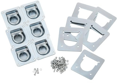 6X Zurrösen mit Gegenplatten & Schrauben - Robuste Zurrmulden für Anhänger | Verzinkte Verzurrösen, 800kg Zugkraft | Perfekt für PKW-Anhänger, Ladungssicherung & Bodenplatten