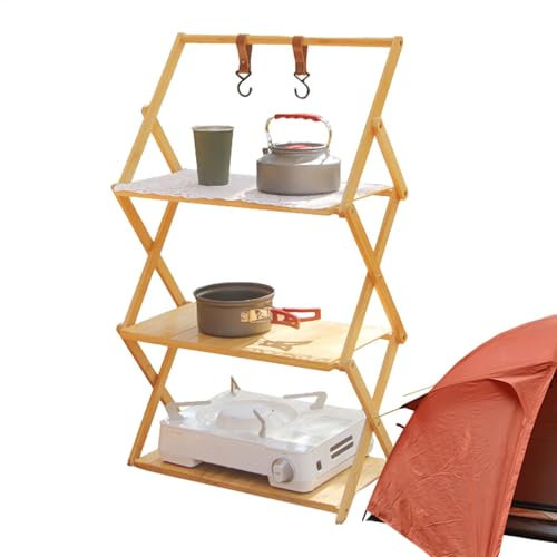 Campinghylla – 3 och 4 nivåer hopfällbart campingförvaringsskåp | slitstarkt campingställ | bärbar köksförvaring | campingskåp skåp | vikbart bord för utomhusbruk och hem
