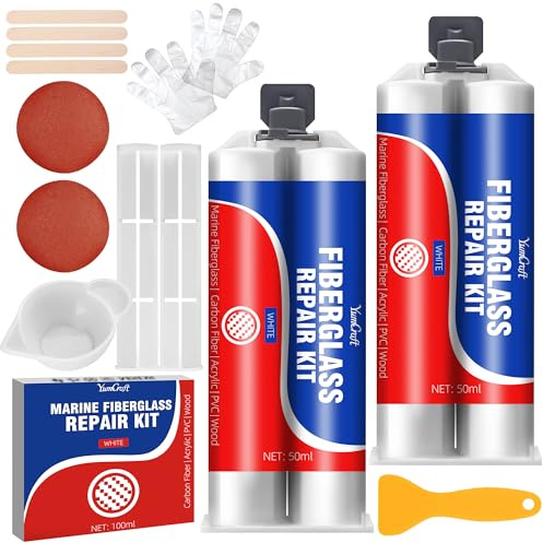Marine Glasfaserspachtel Weiß 100ml, Glasfaser Reparaturset für Boot, Wasserdicht Gelcoat Repair Kit, Fiberglas Harz Epoxidharz Kleber, Gfk Reparaturset Schnelle Reparatur füR Kratzer, Risse, LöCher