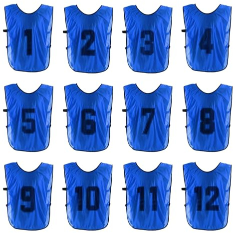 PATIKIL Fotboll träningsväst, 12-pack lag sport pinnies vändbara numrerade fotboll övning pennies tröjor haklappar med bälte för vuxna, 65 cm mörkblå, Mörkblått, 25