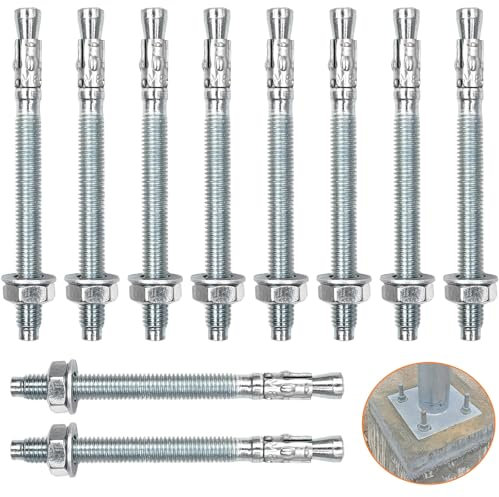 10 Pezzi Tasselli Carichi Pesanti Acciaio Zincati, Tasselli Ancoranti Maschio M10x110mm con Dadi e Rondelle, Ancoraggio Metallo Calcestruzzo per Cemento, Pietra, Mattoni, Vassoio Cavi, Industrial