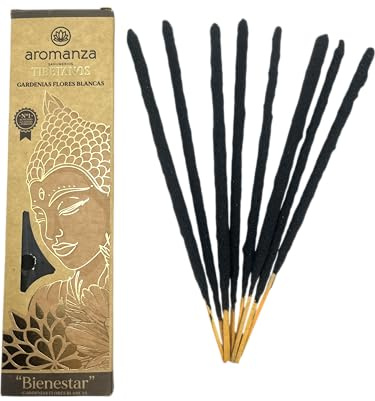 Incienso Tibetano Gardenias Flores Blancas Bienestar Inciensos Aromanza Argentina - Sahumerio Artesanal 8 Varillas Extra Gruesas - HOSTENATURA