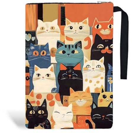 Hobbspring 1pc Buchhülse mit Reißverschluss 34x24cm Katze Buchschutzhüllen Buchschutzhüllen für Paperbacks Tierbuchbeutel buchige Buchschutzhüllen für Studenten Lehrer und Buchliebhaber
