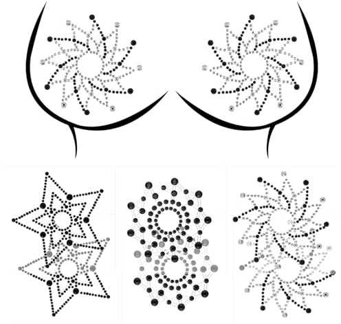 Breast Petals 3 Pairs Sexy Nipple Covers Glitter Rhinestone Tassel Nipple Pasties Rave Christmas Reusable Crystal Pasty Petals Tattoo Chest Nipples Stickers for Women (Black)