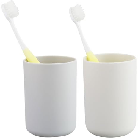 Lot de 2 gobelets pour brosse à dents de salle de bain, porte-brosses, organisateur d'accessoires et porte-brosse à dents (beige et gris)