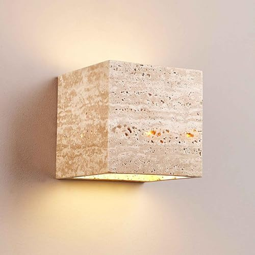 MCWYH Applique Murale d'Extérieur en Travertin Jaune Naturel, Source de Lumière LED 9W, Style Rétro pour Couloir d'Entrée d'Escalier de Maison, Lampe Décorative