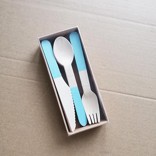 Lot de 24 couverts jetables biodégradables en bouleau pour pique-nique Bleu