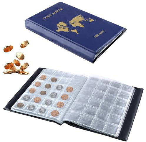 SINJEUN 2 Stück Dunkelblau Münzen Aufbewahrung, 600 Stück Münzen Sammelalbum, 46mm und 31mm Münzalbum für Euro Münzen, Briefmarken, Abzeichen, Pence