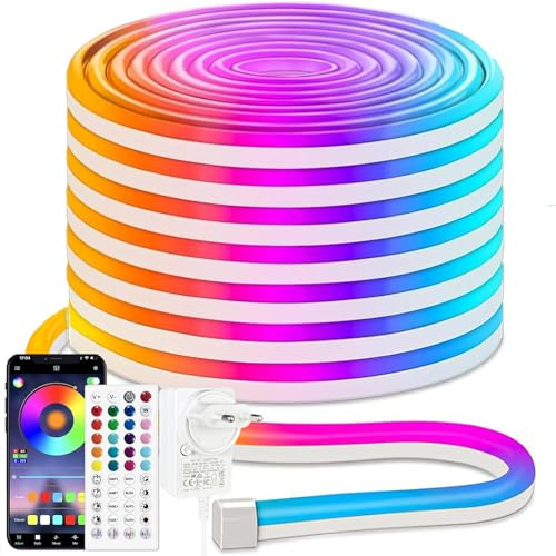 iNextStation RGB Tira LED Neon 15m, 24V Luces LED Flexible | con APP y mando a distancia, cambio de color, sincronización de música para juegos, festa e decorazioni per interni esterni
