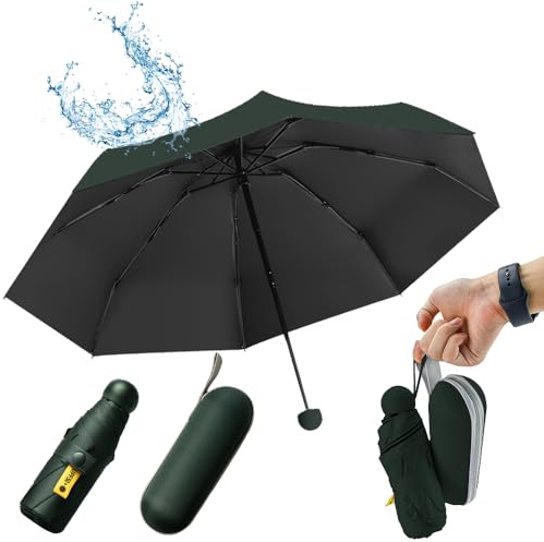 UHETLET Mini Paraguas Plegable con Protección UV 50+ y Antiviento, Paragua Plegable Pequeño con 8 Varillas, Unisex Paraguas Compacto de Viaje Ligero - Portátil en Estuche