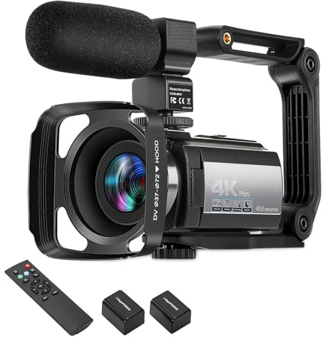 Video Camera Camcorder 4K60FPS 48MP Vlogging Camera for YouTube 3.0 Touch Screen 16X Digital Zoom WiFi IR Night Vision with 2 Batteries External Stereo Microphone,Remote,Lens Hood,Handheld Stabilizer