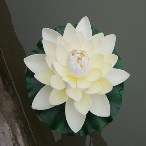 Honseadek Künstliche schwimmende Lotusblumen, Teich, Seerosen, Pool-Dekoration für Eva-Kunststoff, realistische Wasserpflanzen, Aquarium, Garten, Ornament, 28 cm Durchmesser (für Milchweiß)