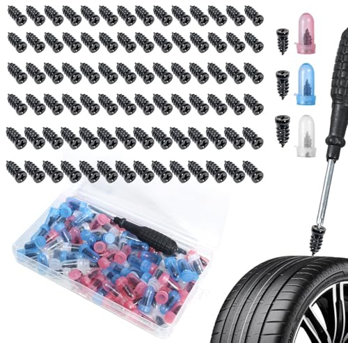 Itharon Kit de kit Antipinchazos Coche, Repara Pinchazos Coche Kit con 3 Tamaños de Tapones de Reparación, Herramientas y Maletín de Almacenamiento, Camioneta y Moto – Set de Emergencia 84PCS