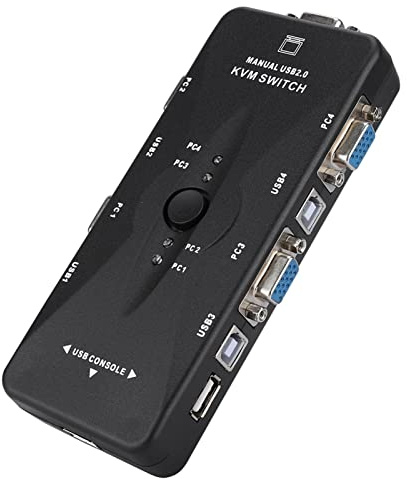 CHICIRIS Caja de Interruptor de Adaptador Monitor VGA/SVGA, Concentrador USB 2.0 4 Puertos con Indicador LED, Fácil Conmutación Computadora para Trabajadores Oficina